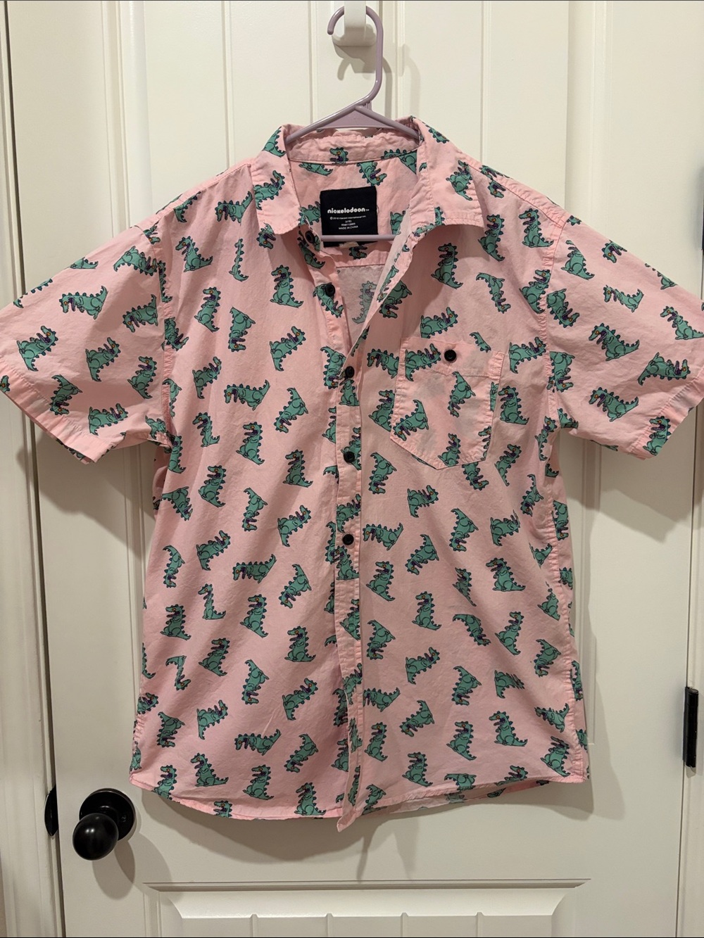 Nickelodeon Pink Short-Sleeve Shirt with Green Dino Print